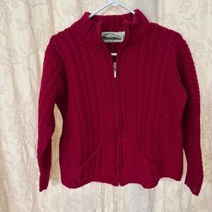 Aran Crafts Ireland Vintage Merino Wool Zip Cable Knit Sweater Red Size L